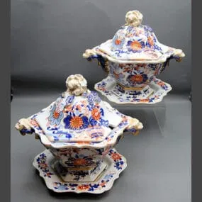 Pair of Mason's Ironstone China Sauce Tureens Japan Basket Pattern