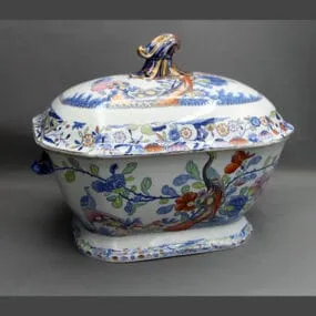 Mason's Ironstone China Soup Tureen Long-Tailed Bird Pattern
