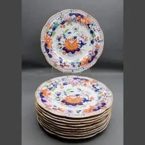 Mason's Ironstone China Dinner Plates Water Lily Pattern