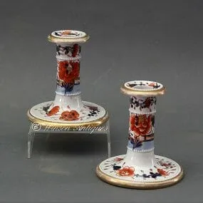 Pair of Mason's Ironstone China Candlesticks Japan Fence Pattern