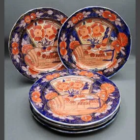 Six Mason's Ironstone China Plates Old School House Pattern