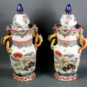 Rare Pair of Mason's Ironstone China Vases